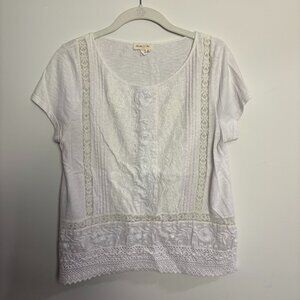 Anthropologie Meadow Rue Lace Top Blouse Medium cotton white
